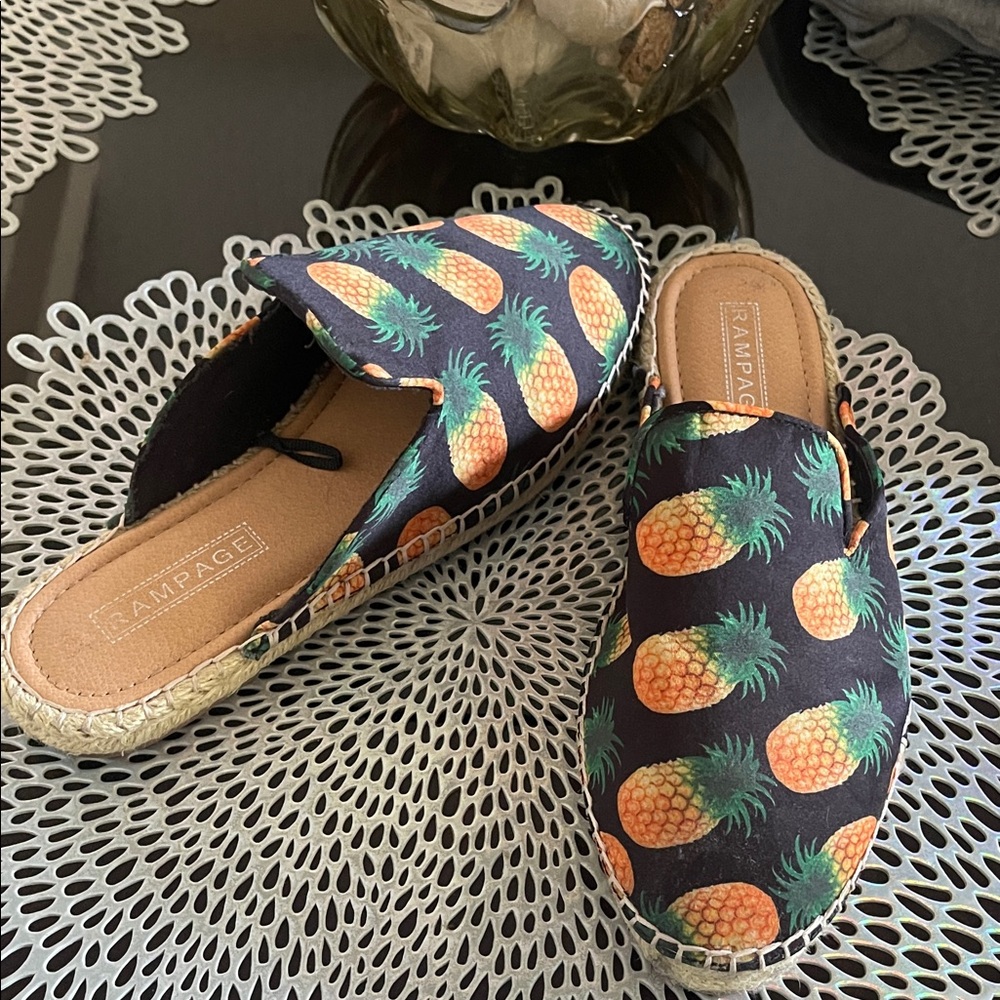 Rampage Black and Orange Pineapple Espadrilles
